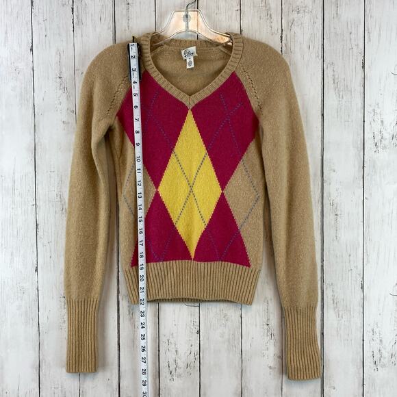 Lilly Pulitzer Tan Cashmere Argyle Long Sleeve V-Neck Preppy Sweater Size XS - Picture 7 of 8